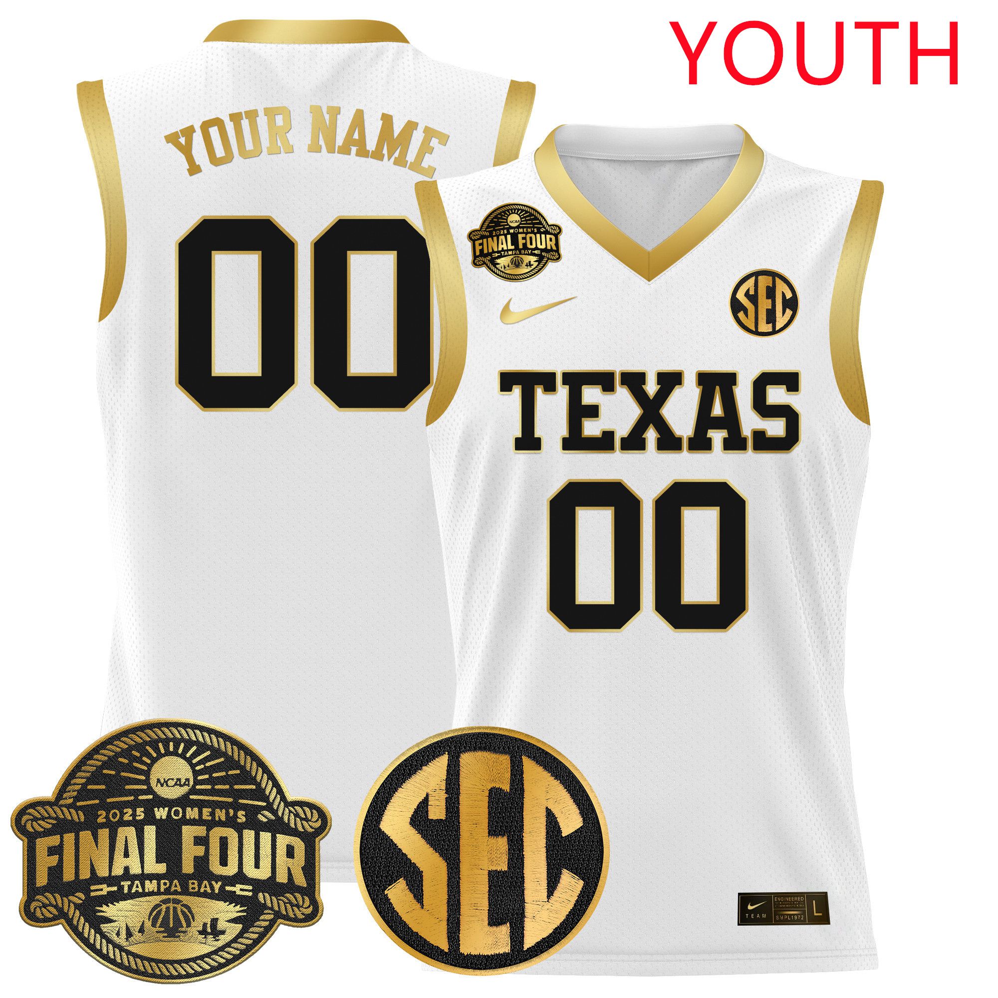 Youth Texas Longhorns White 2025 Nike Final Four Patch Lightweight Basketball Custom NCAA Jerseys->customized ncaa jersey->Custom Jersey
